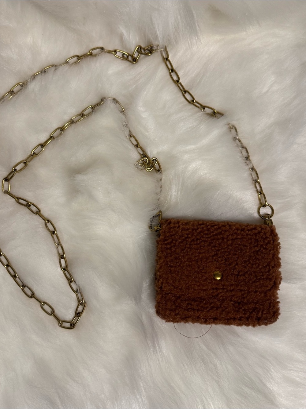 Universal Thread Brown Sherpa Mini Crossbody with Gold Chain